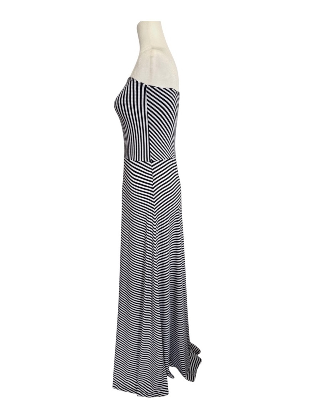 Gap XS Navy Blue White Striped Strapless Maxi Dress Stretch Flowy Resort Beach - Picture 3 of 9